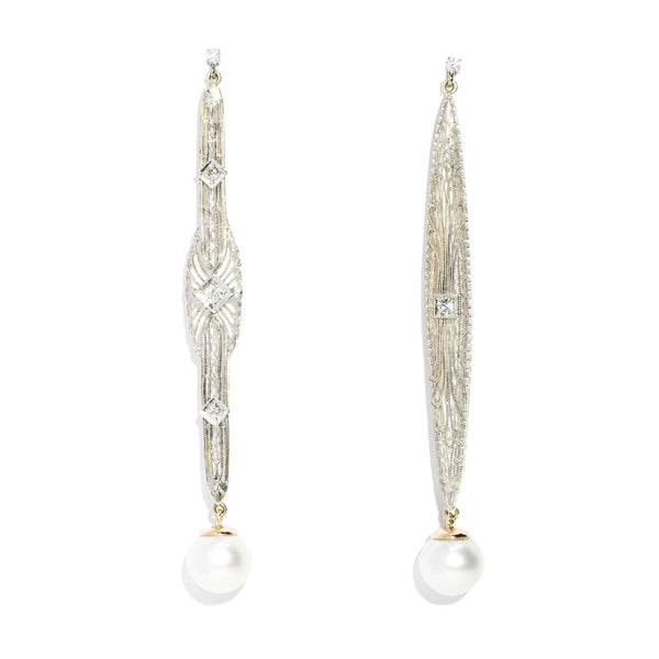 Talulah Re-invented 1900s Diamond & Pearl Earrings 14ct & Platinum