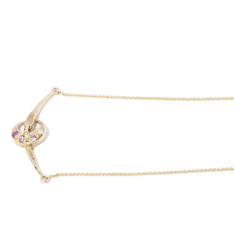 Vintage 1940s Pink & White Sapphire Moon Necklet 14 & 9 Carat Gold