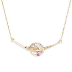 Vintage 1940s Pink & White Sapphire Moon Necklet 14 & 9 Carat Gold