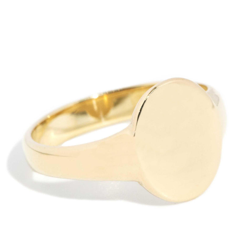 Vintage Circa 1980s Oval Signet Ring 18 Carat Yellow Gold