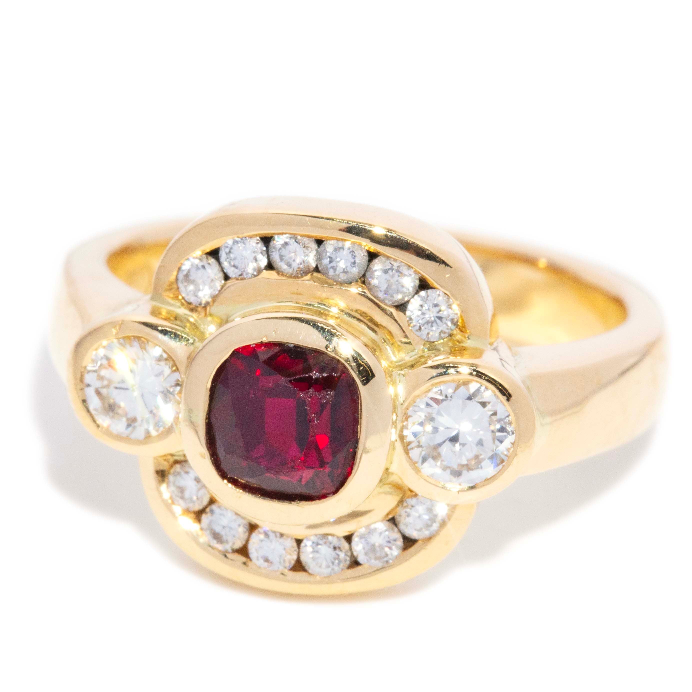Teela 1980s Ruby & Diamond Dress Ring 18ct Gold Rings Imperial Jewellery 