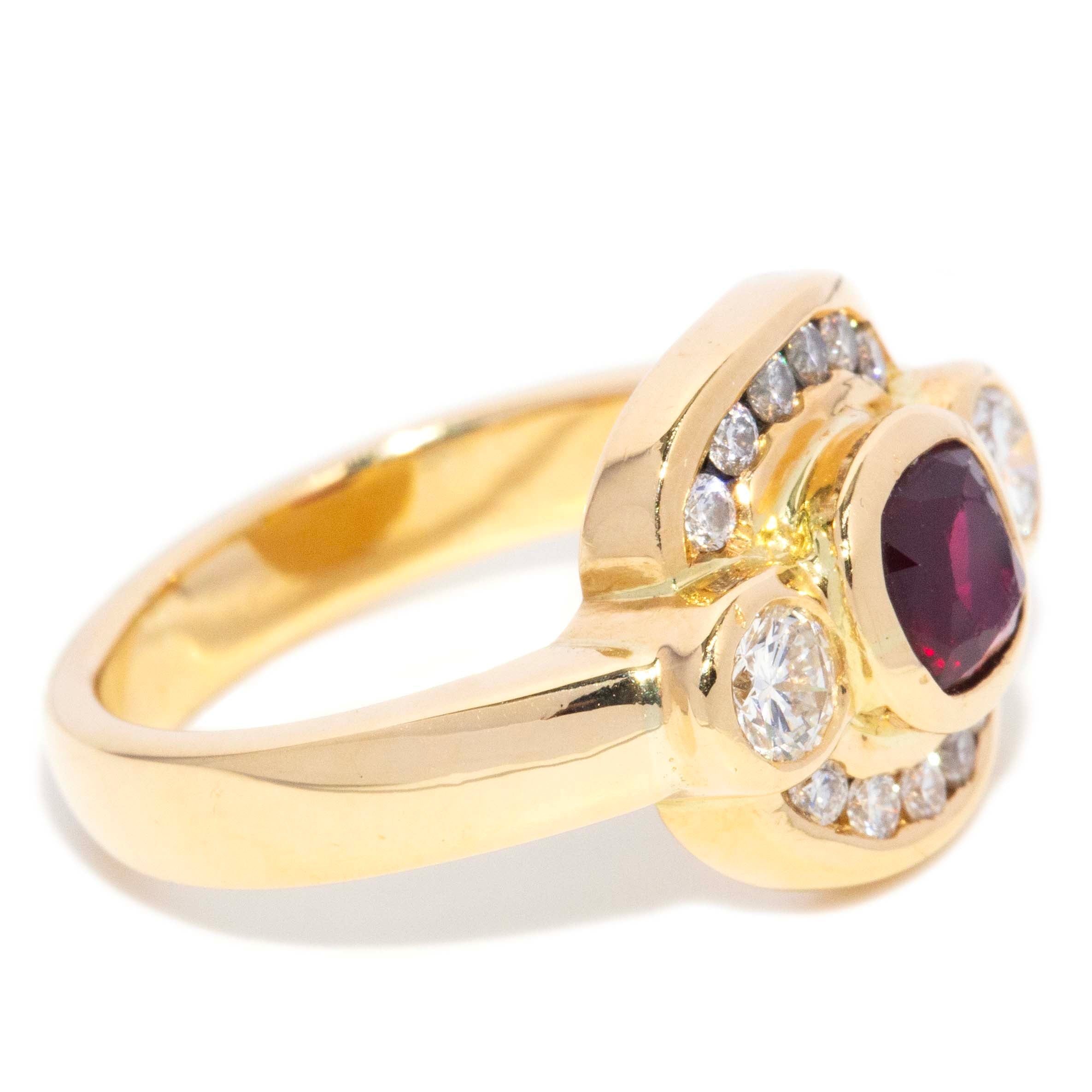 Teela 1980s Ruby & Diamond Dress Ring 18ct Gold Rings Imperial Jewellery 