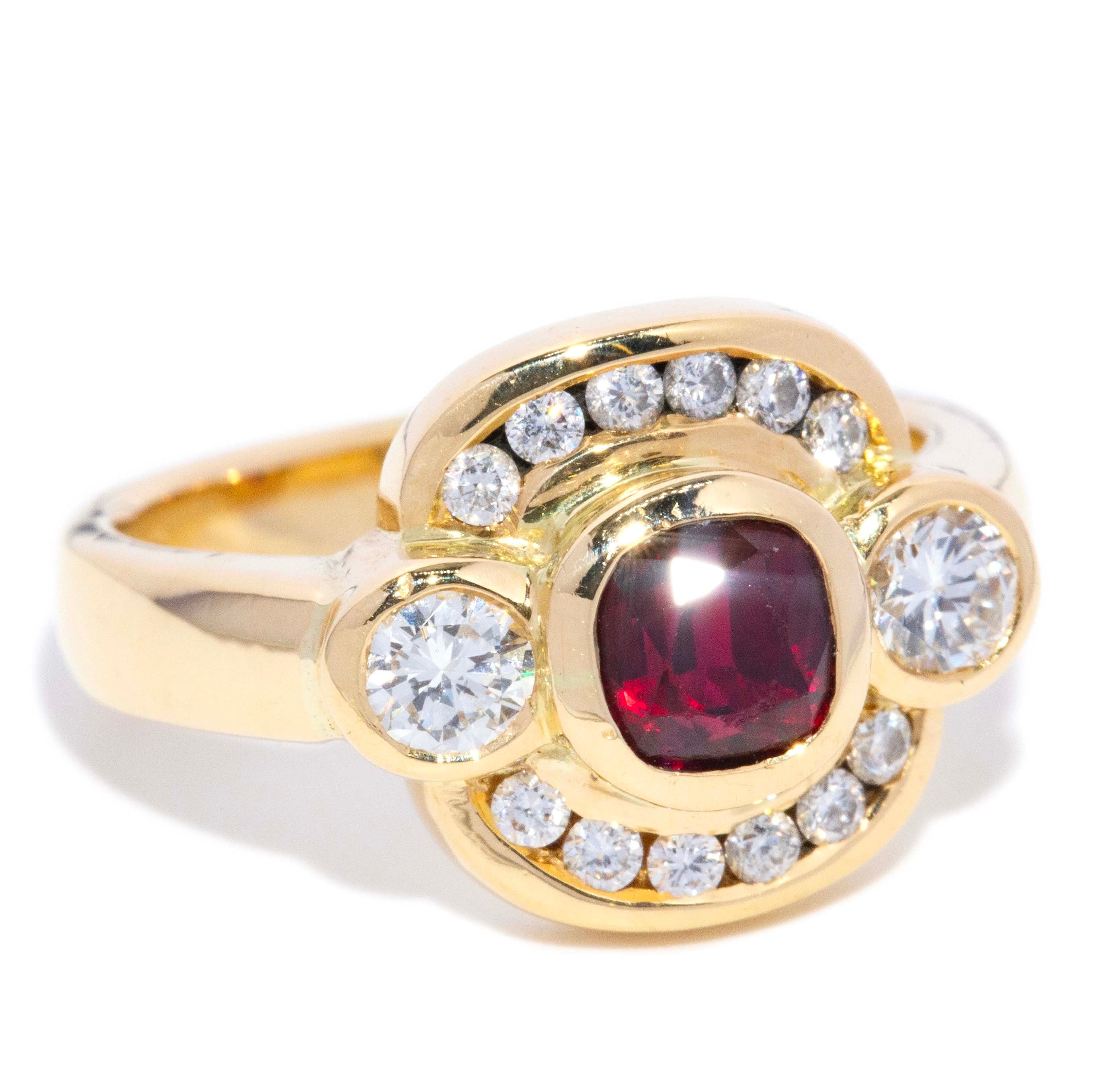 Teela 1980s Ruby & Diamond Dress Ring 18ct Gold Rings Imperial Jewellery 