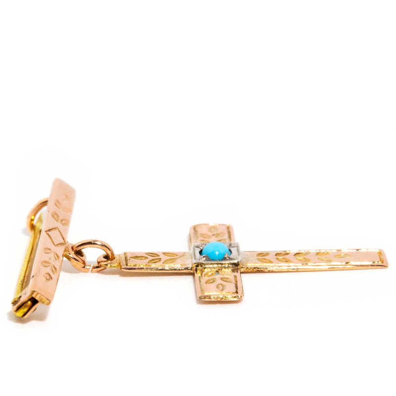 Tempany Circa 1960s Turquoise 9ct Rose Gold Brooch Rings Imperial Jewellery 
