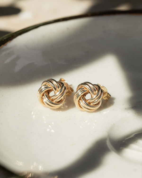 Vintage Circa 1980s Love Knot Style Stud Earrings 9 Carat Gold