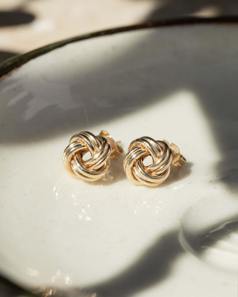 Vintage Circa 1980s Love Knot Style Stud Earrings 9 Carat Gold
