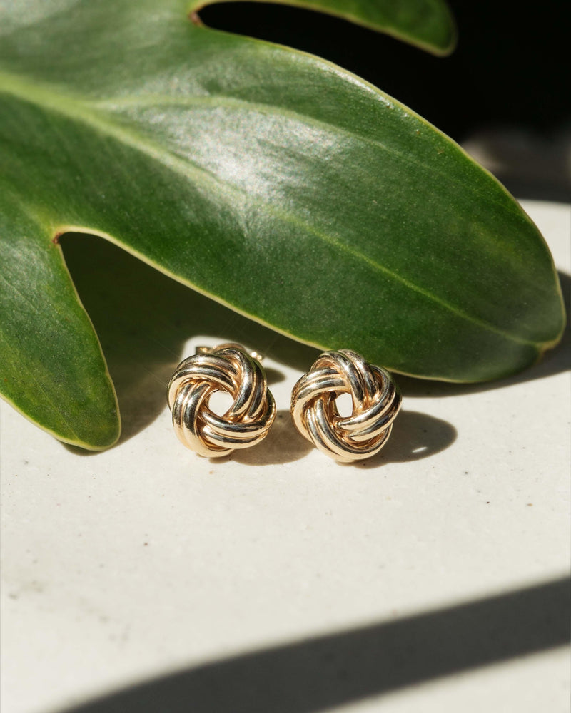 Vintage Circa 1980s Love Knot Style Stud Earrings 9 Carat Gold