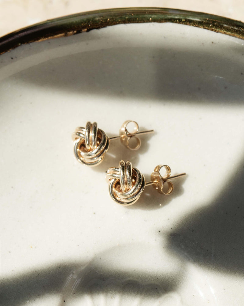 Vintage Circa 1980s Love Knot Style Stud Earrings 9 Carat Gold