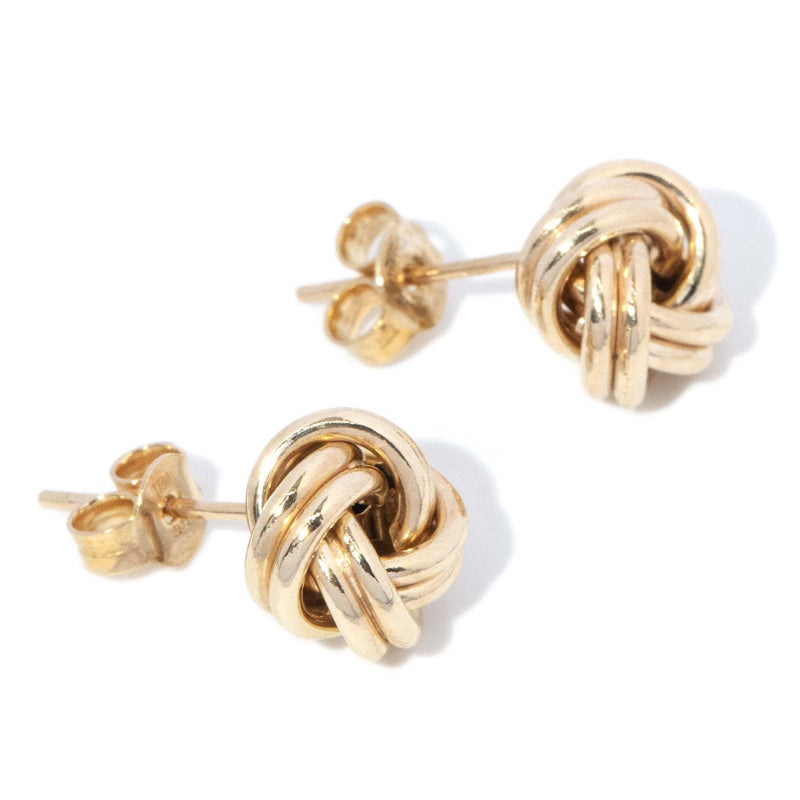 Vintage Circa 1980s Love Knot Style Stud Earrings 9 Carat Gold