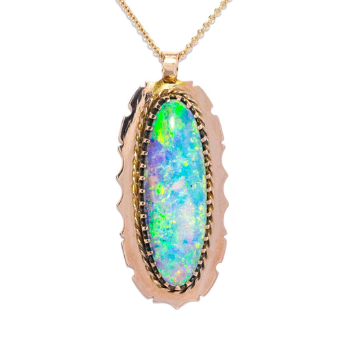 Thais Elongated Boulder Opal Pendant 9K Yellow Gold