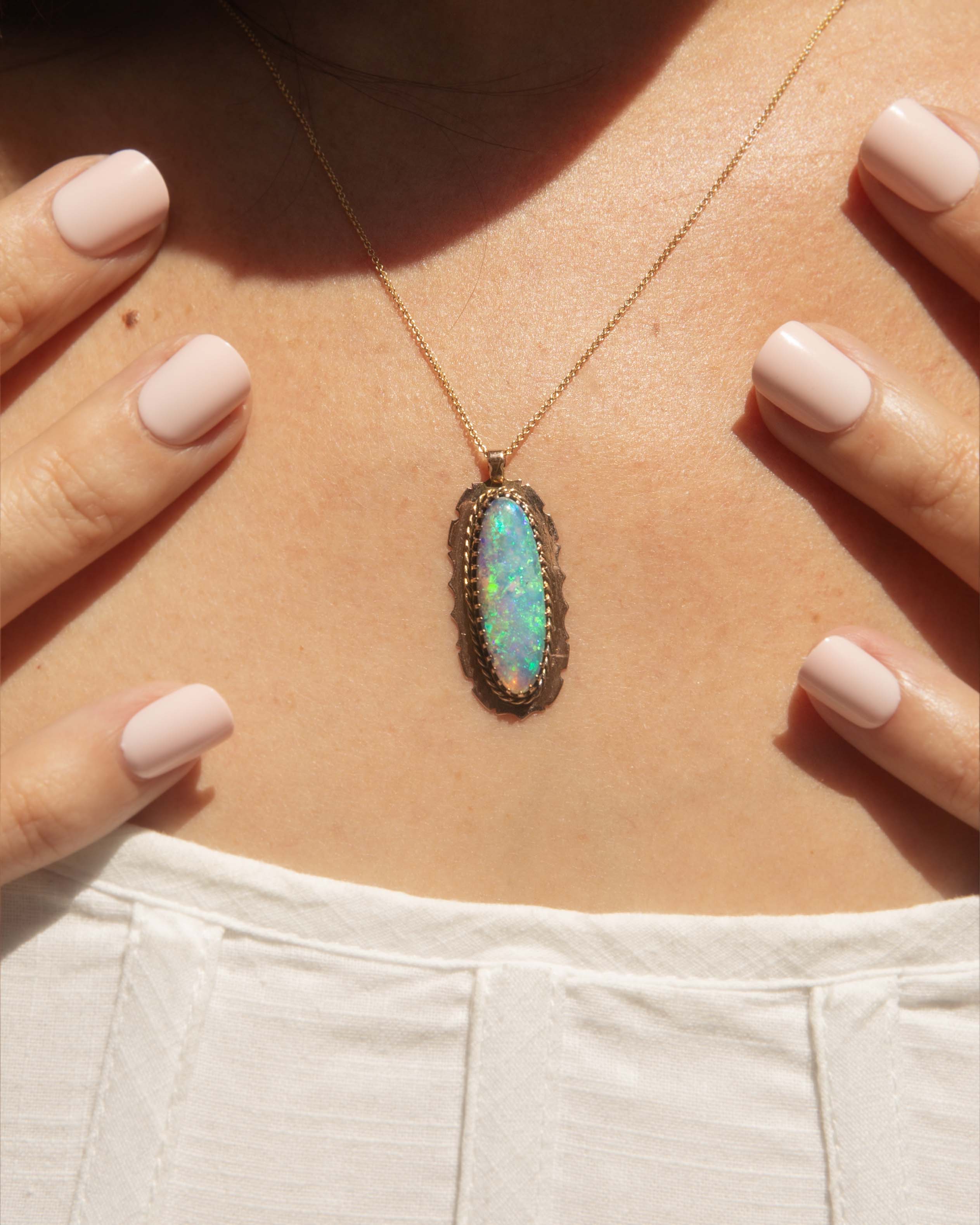 Thais Elongated Oval Boulder Opal Pendant 9ct Gold Pendants/Necklaces Imperial Jewellery 