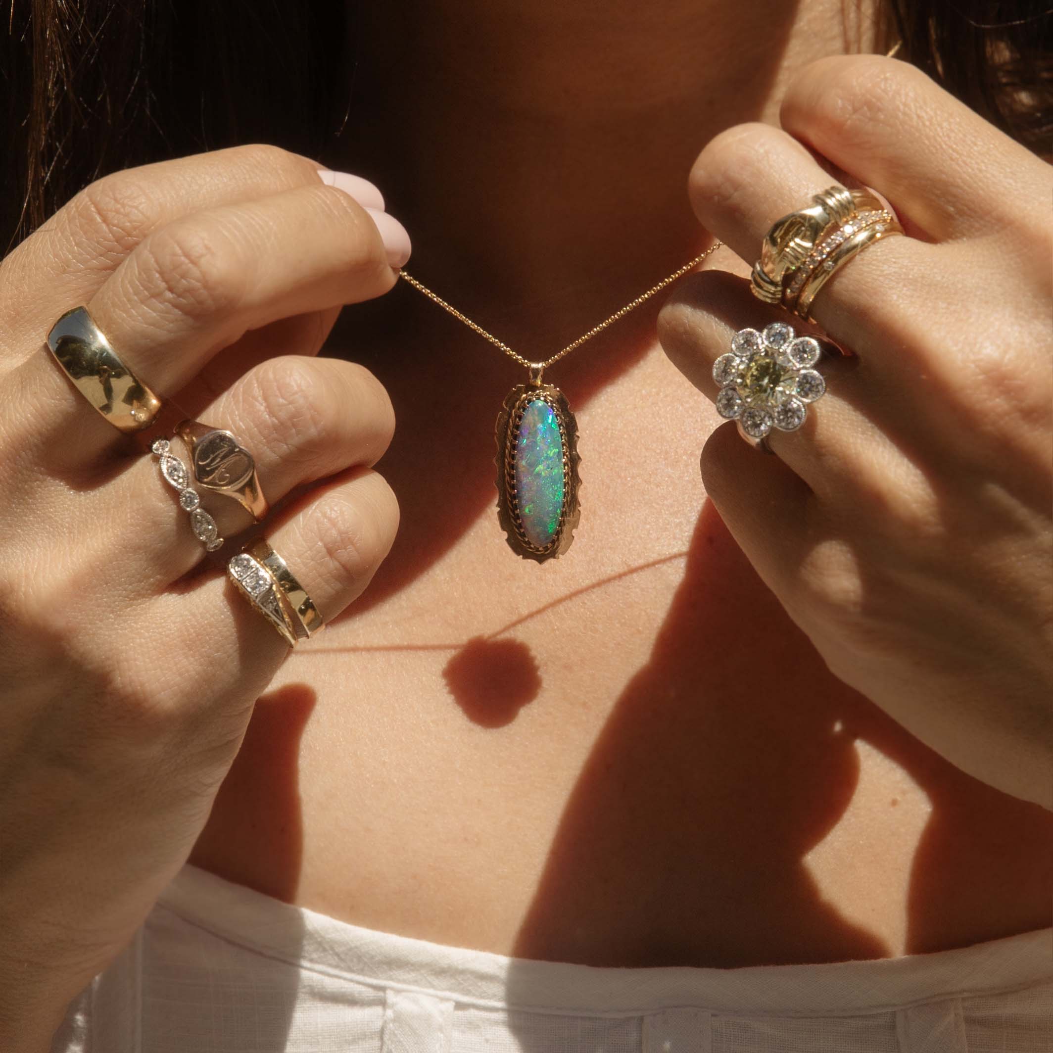 Thais Elongated Oval Boulder Opal Pendant 9ct Gold Pendants/Necklaces Imperial Jewellery 