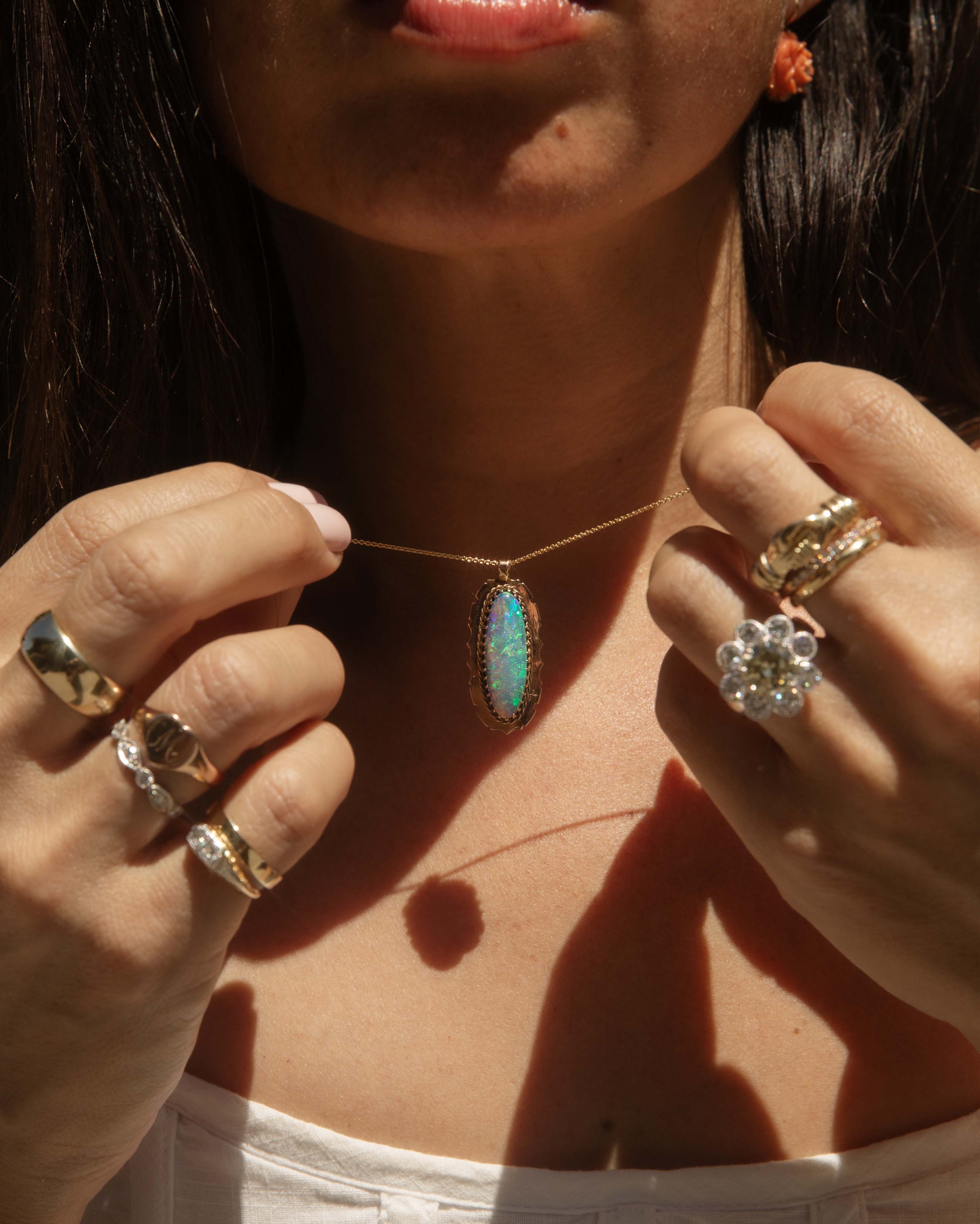 Thais Elongated Oval Boulder Opal Pendant 9ct Gold Pendants/Necklaces Imperial Jewellery 