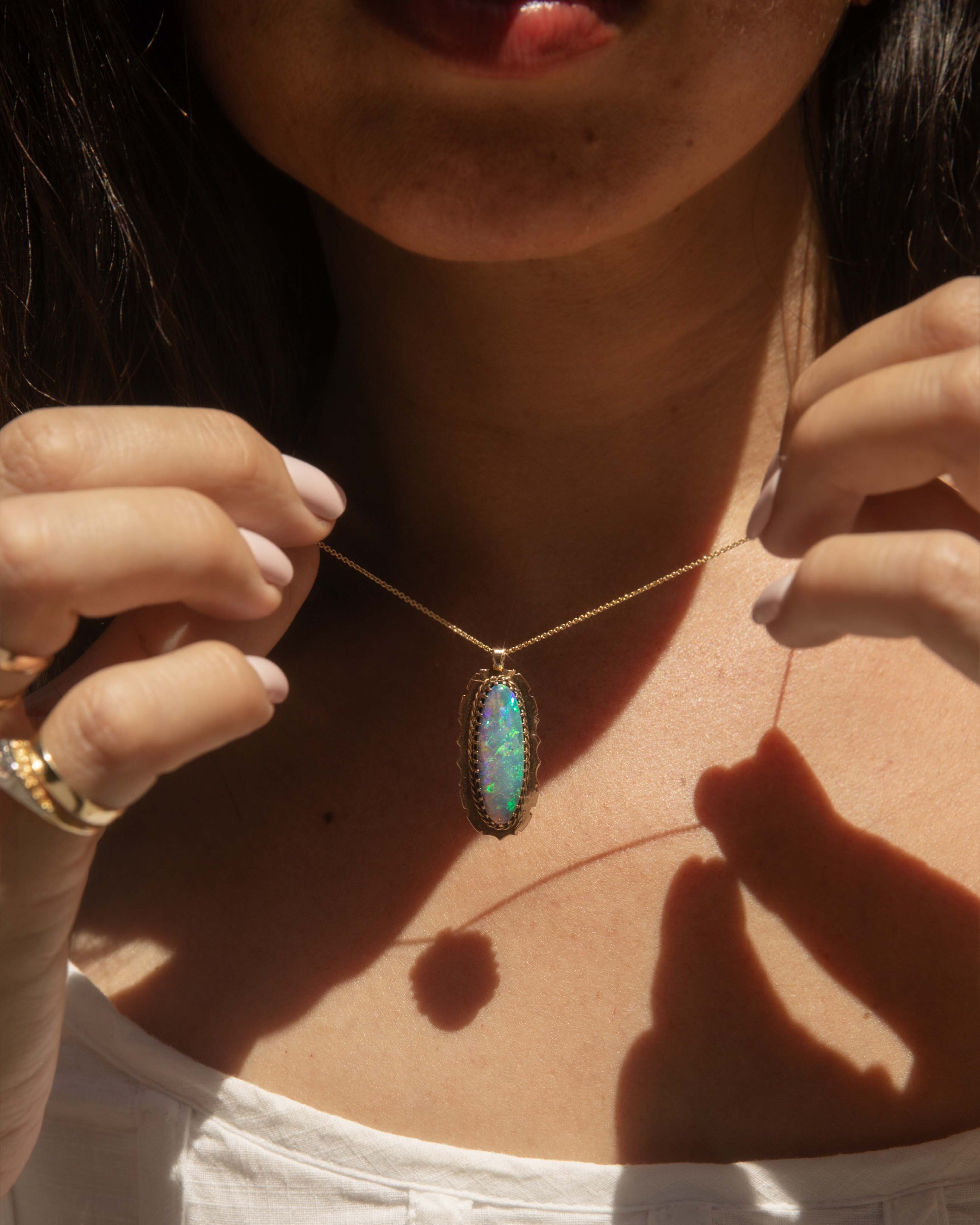 Thais Elongated Oval Boulder Opal Pendant 9ct Gold Pendants/Necklaces Imperial Jewellery 
