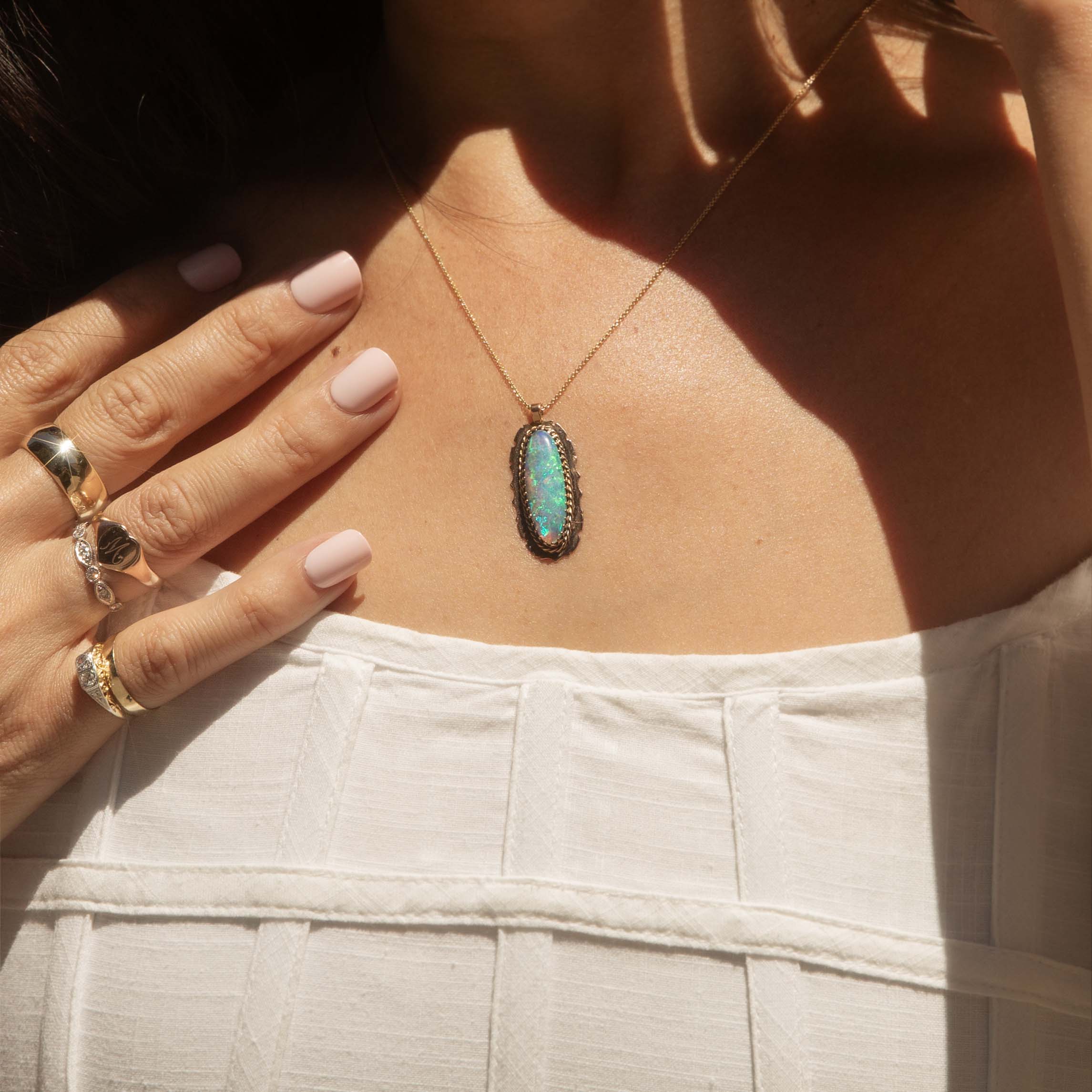 Thais Elongated Oval Boulder Opal Pendant 9ct Gold Pendants/Necklaces Imperial Jewellery 