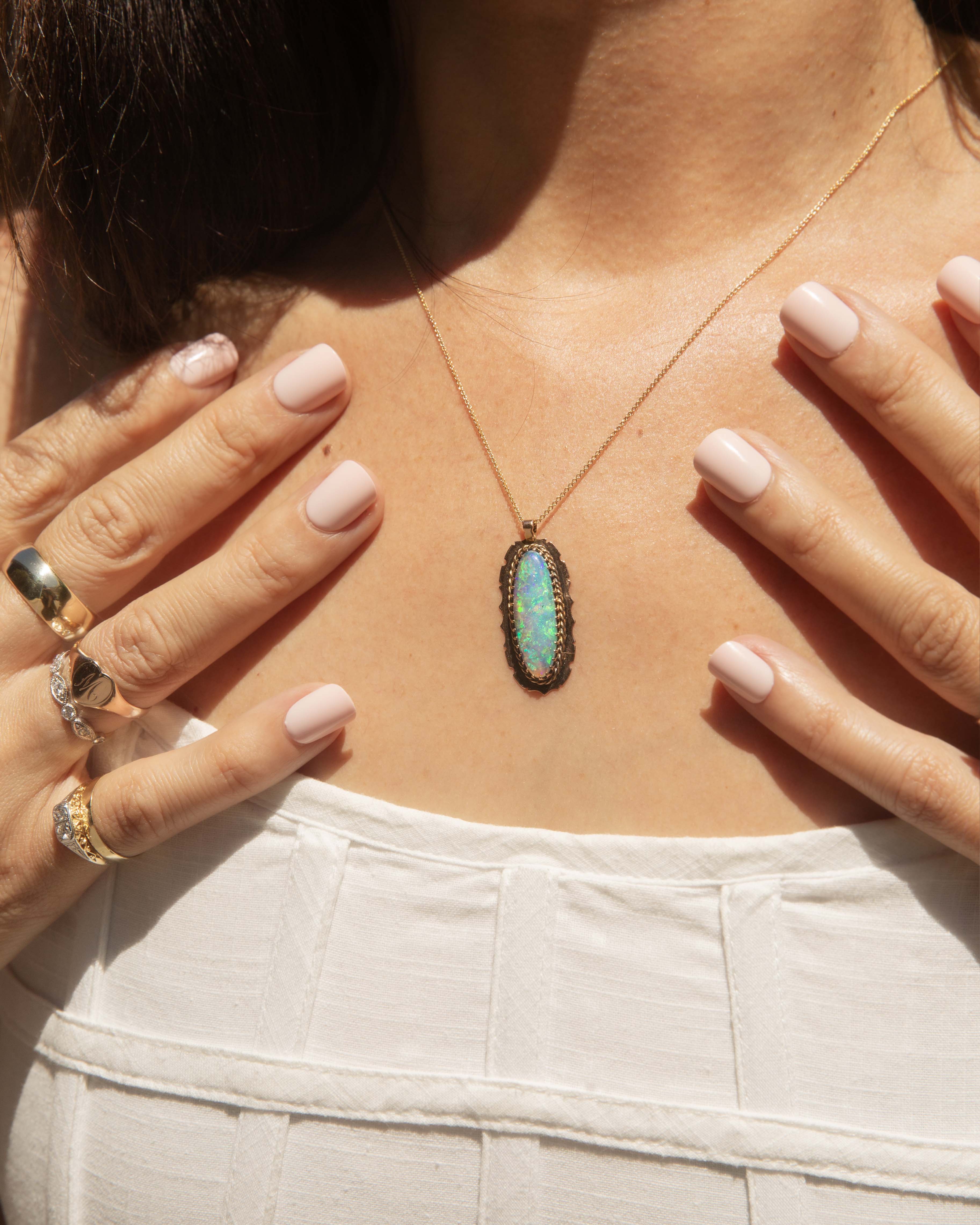 Thais Elongated Oval Boulder Opal Pendant 9ct Gold Pendants/Necklaces Imperial Jewellery 