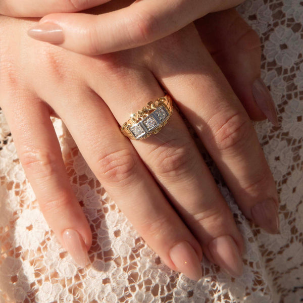 Thalassa 1960s Diamond Filaagree Ring 14ct Gold Rings Imperial Jewellery 