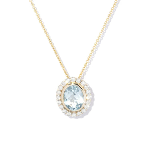 Thalassa Aquamarine & Diamond Pendant & Chain 9K Yellow Gold