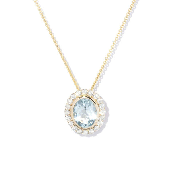 Vintage Circa 1990s Aquamarine & Diamond Pendant 9 Carat Gold