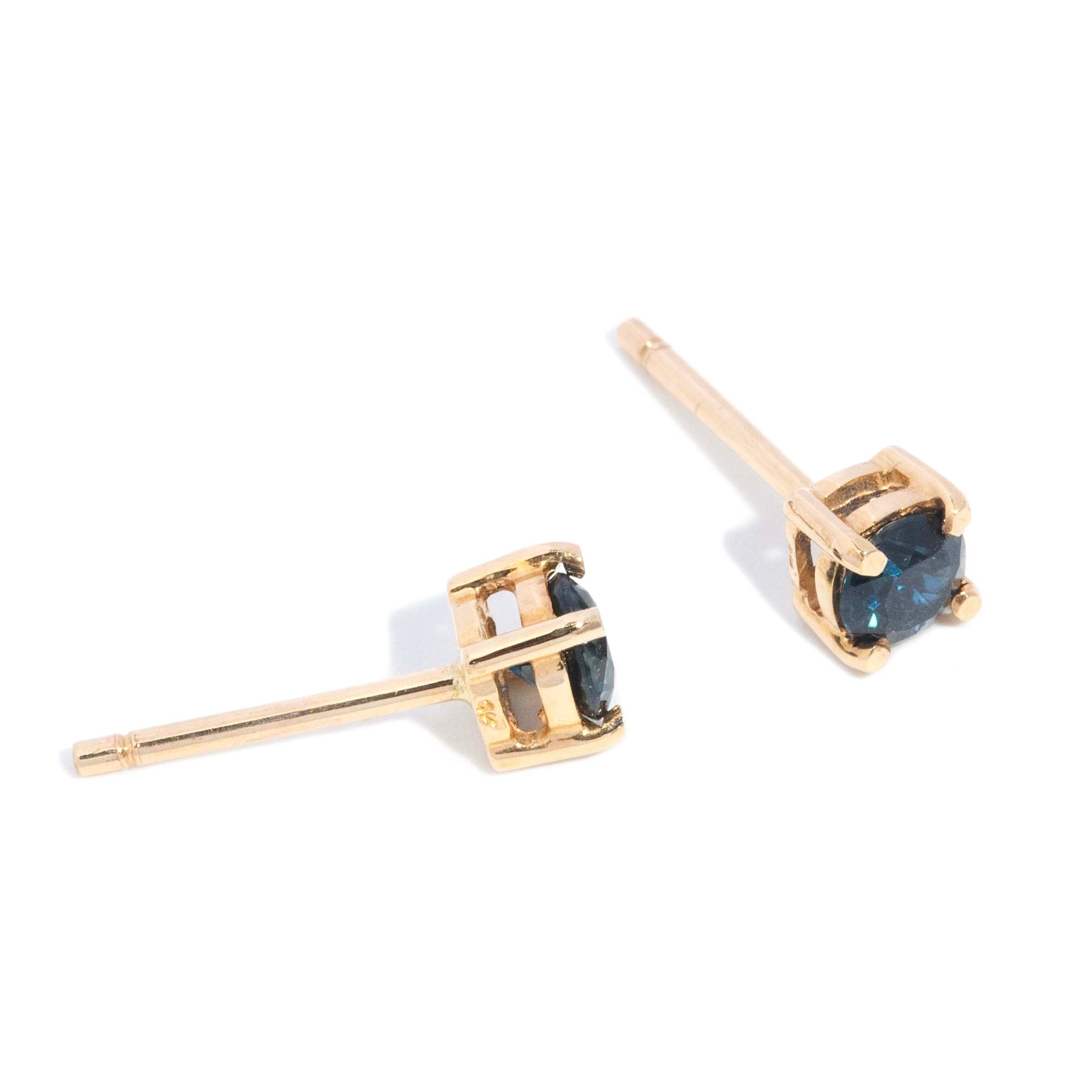 Theodora Vintage Blue Sapphire Studs 9ct Gold Earrings Imperial Jewellery 