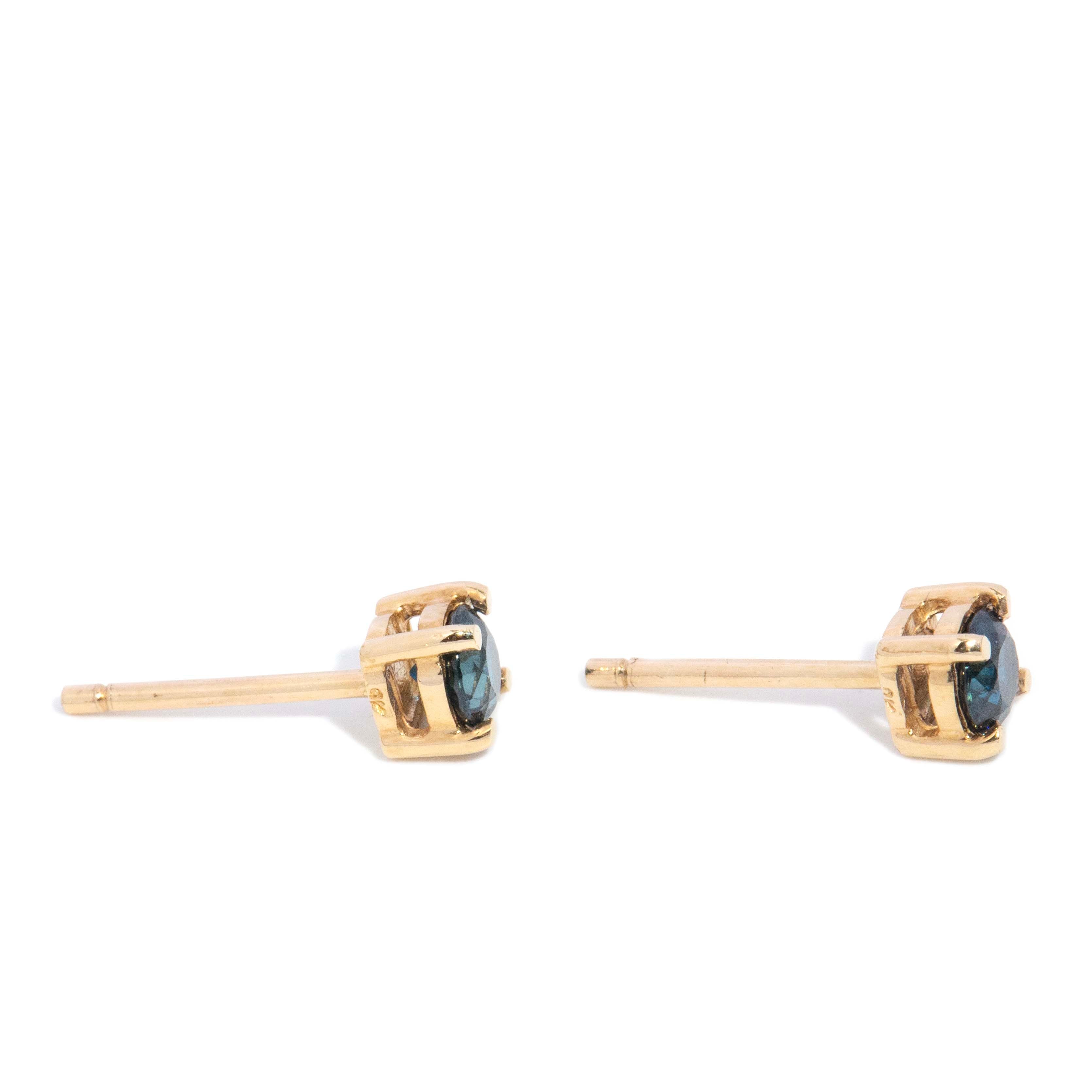 Theodora Vintage Blue Sapphire Studs 9ct Gold Earrings Imperial Jewellery 