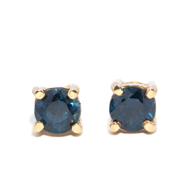 Theodora Vintage Blue Sapphire Studs 9ct Gold Earrings Imperial Jewellery 
