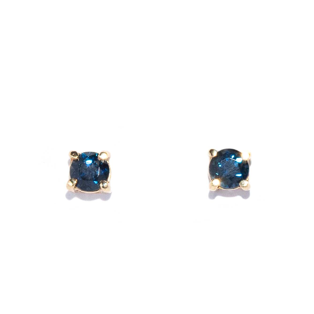 Theodora Vintage Blue Sapphire Studs 9ct Gold Earrings Imperial Jewellery 