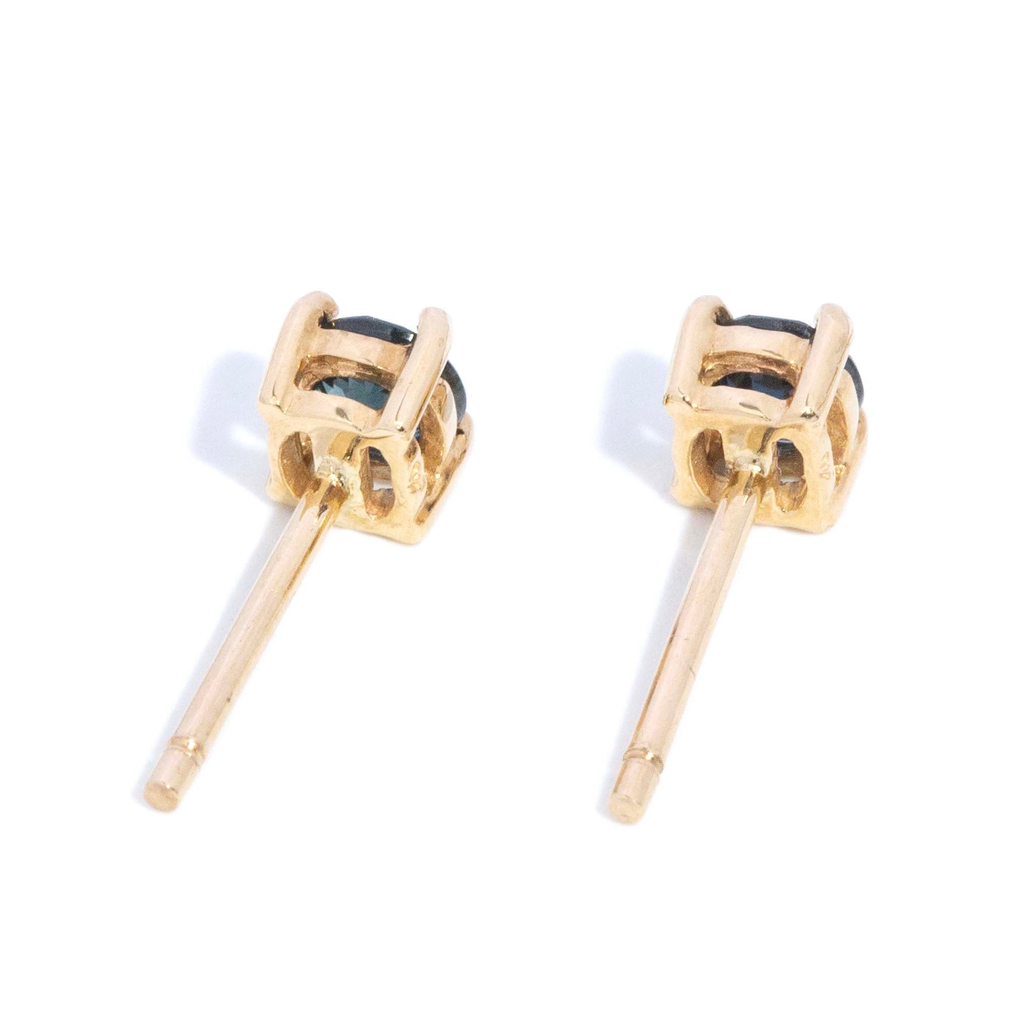 Theodora Vintage Blue Sapphire Studs 9ct Gold Earrings Imperial Jewellery 