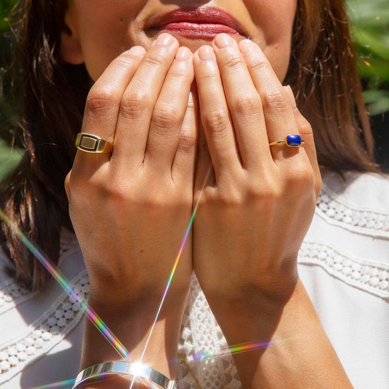 Thora 1980s Lapis Lazuli Ring 9ct Gold Rings Imperial Jewellery 