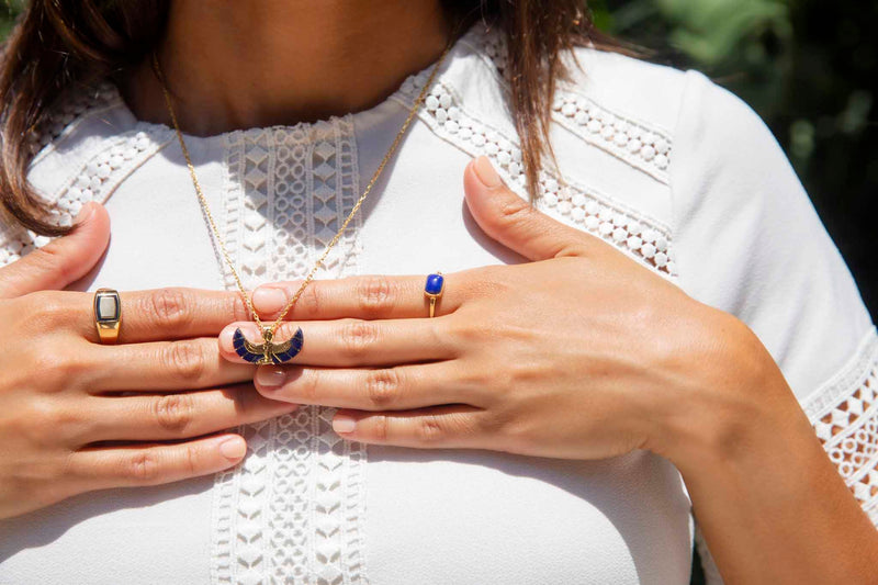 Thora 1980s Lapis Lazuli Ring 9ct Gold Rings Imperial Jewellery 