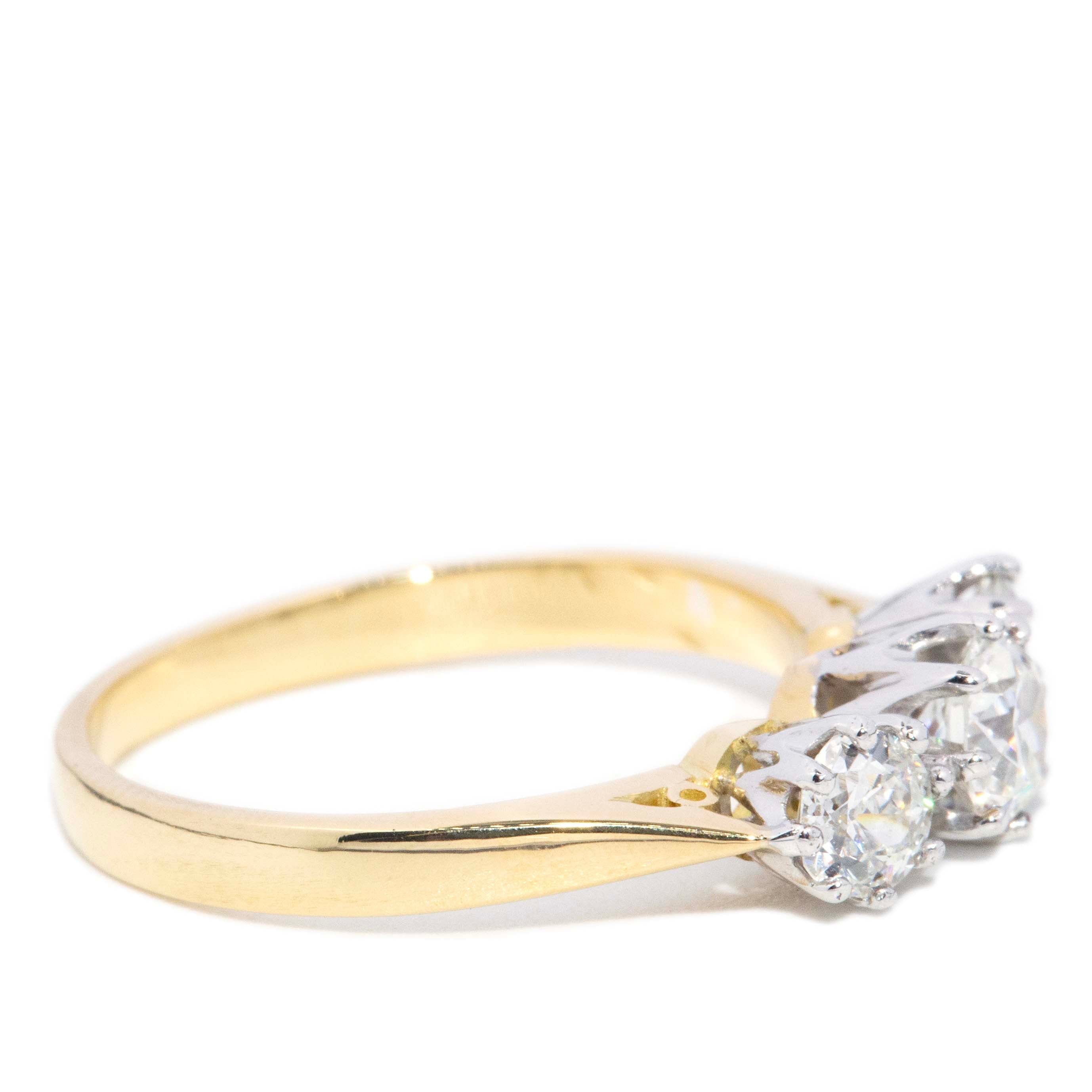 Tiarna 1950s Old Cut Diamond Trilogy Ring 18ct gold Rings Imperial Jewellery 