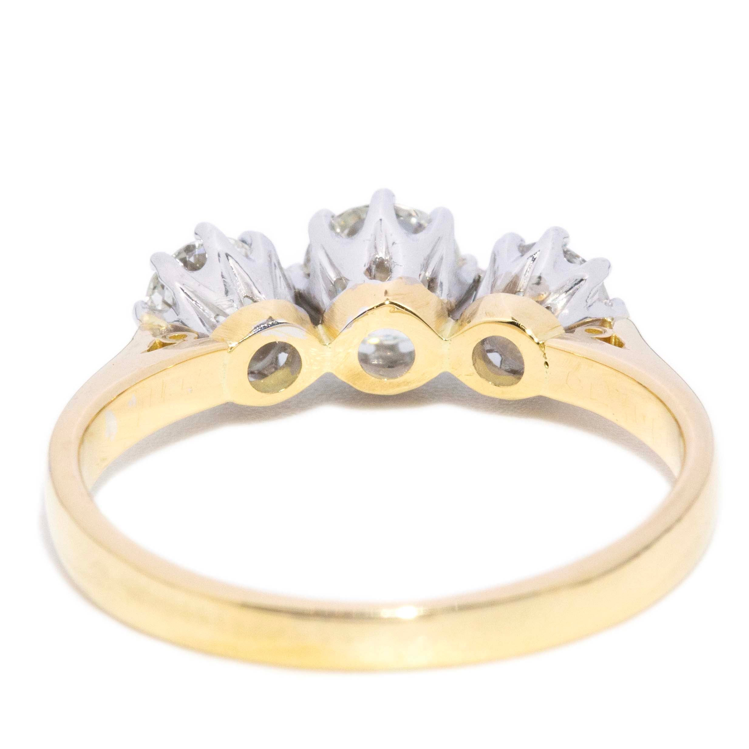 Tiarna 1950s Old Cut Diamond Trilogy Ring 18ct gold Rings Imperial Jewellery 