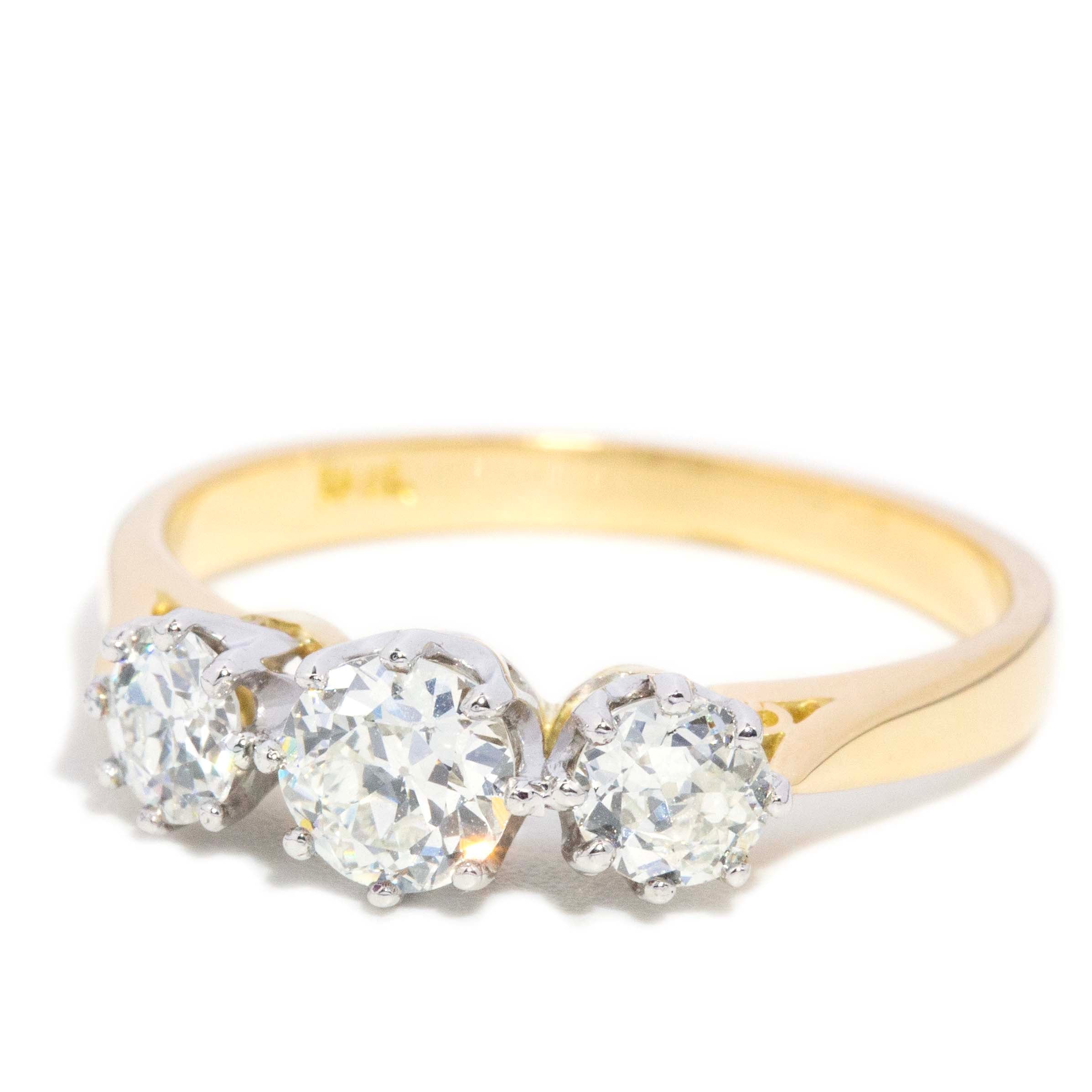 Tiarna 1950s Old Cut Diamond Trilogy Ring 18ct gold Rings Imperial Jewellery 