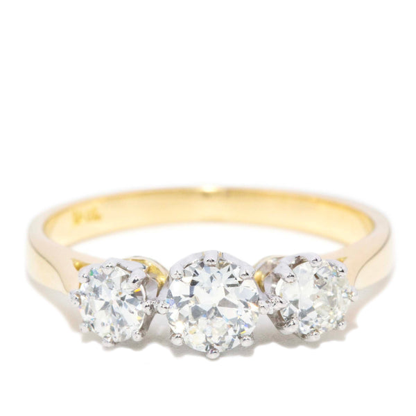 Tiarna 1950s Old Cut Diamond Trilogy Ring 18ct gold Rings Imperial Jewellery 