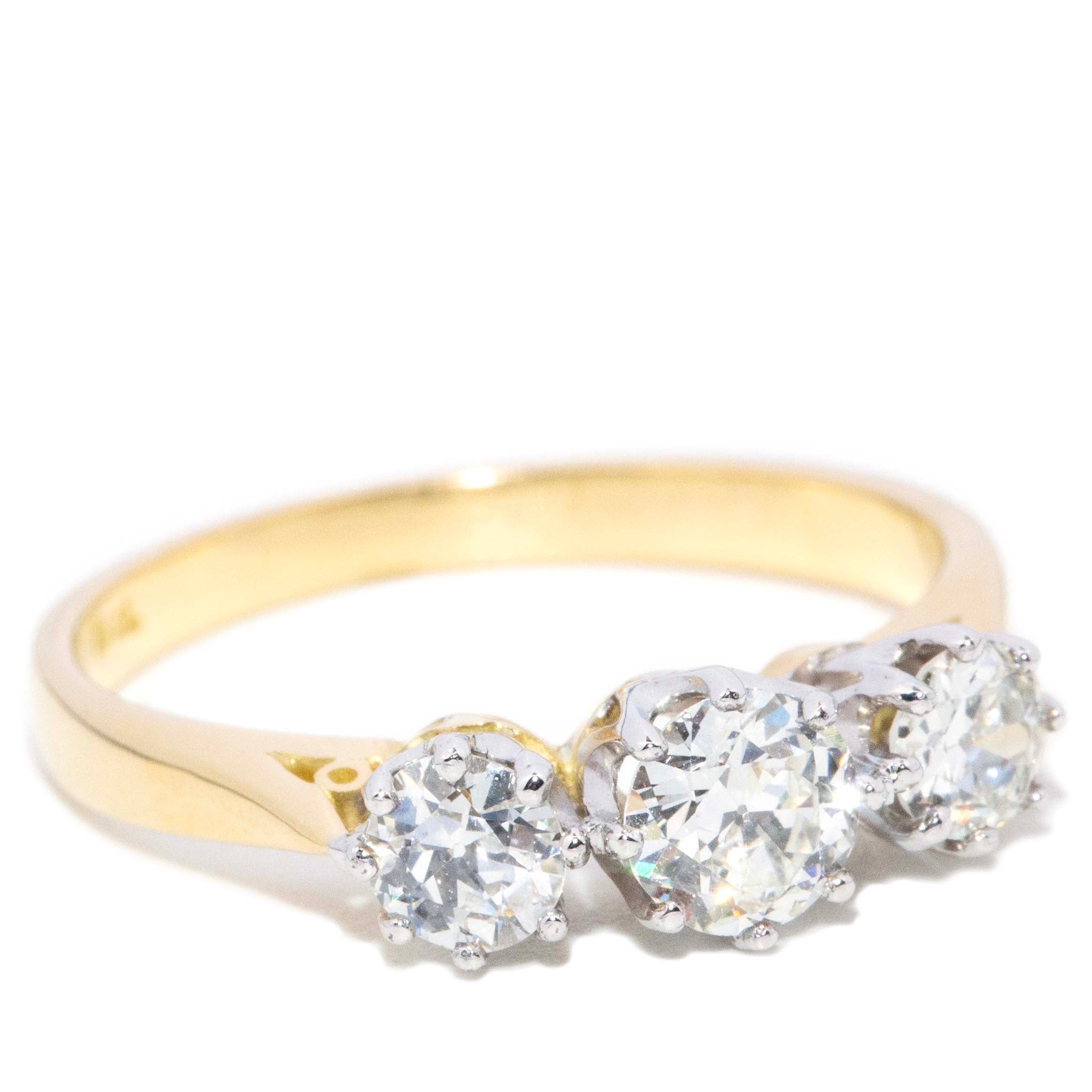 Tiarna 1950s Old Cut Diamond Trilogy Ring 18ct gold Rings Imperial Jewellery 