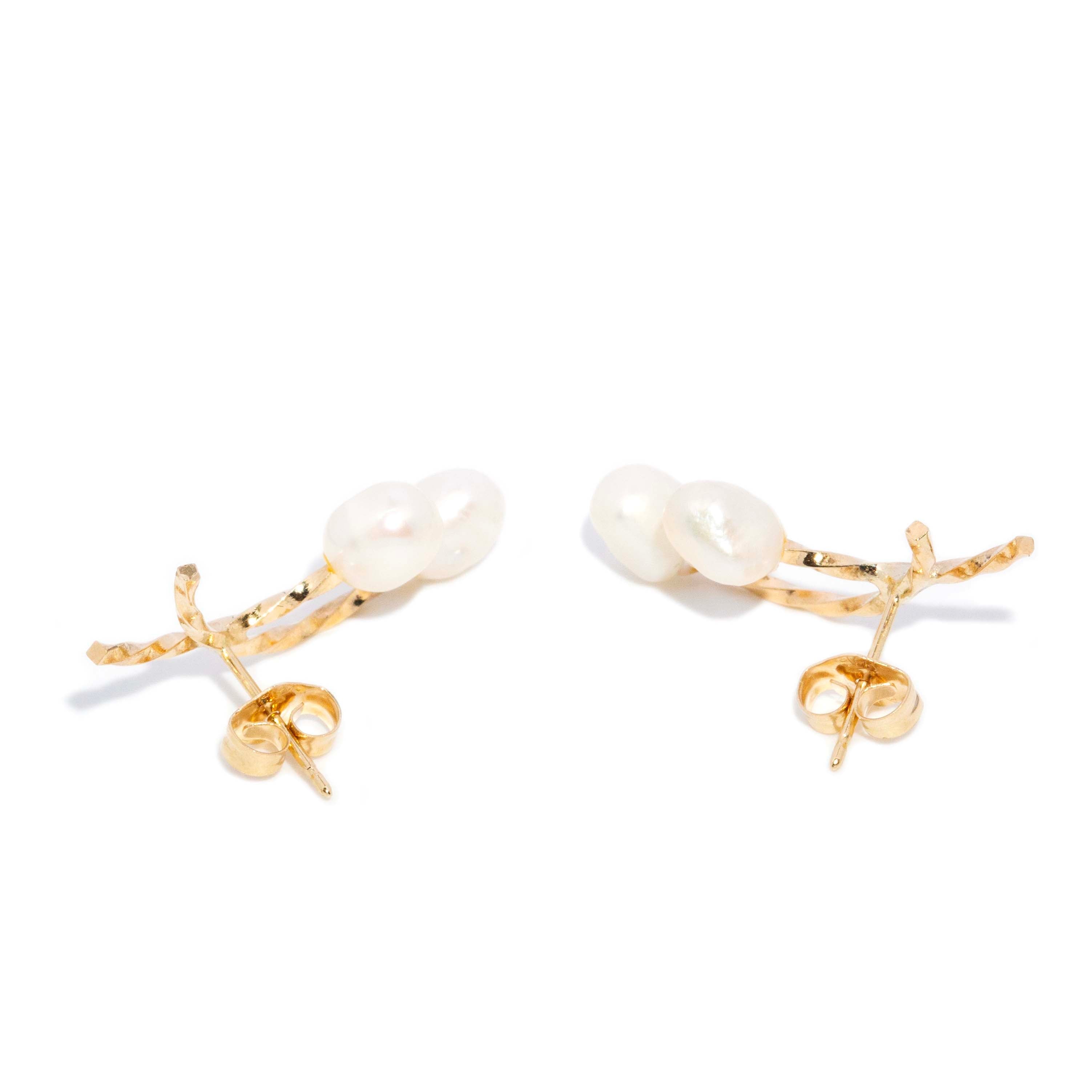 Tiera Twin Pearl Twist Studs 14ct Gold Earrings Imperial Jewellery 