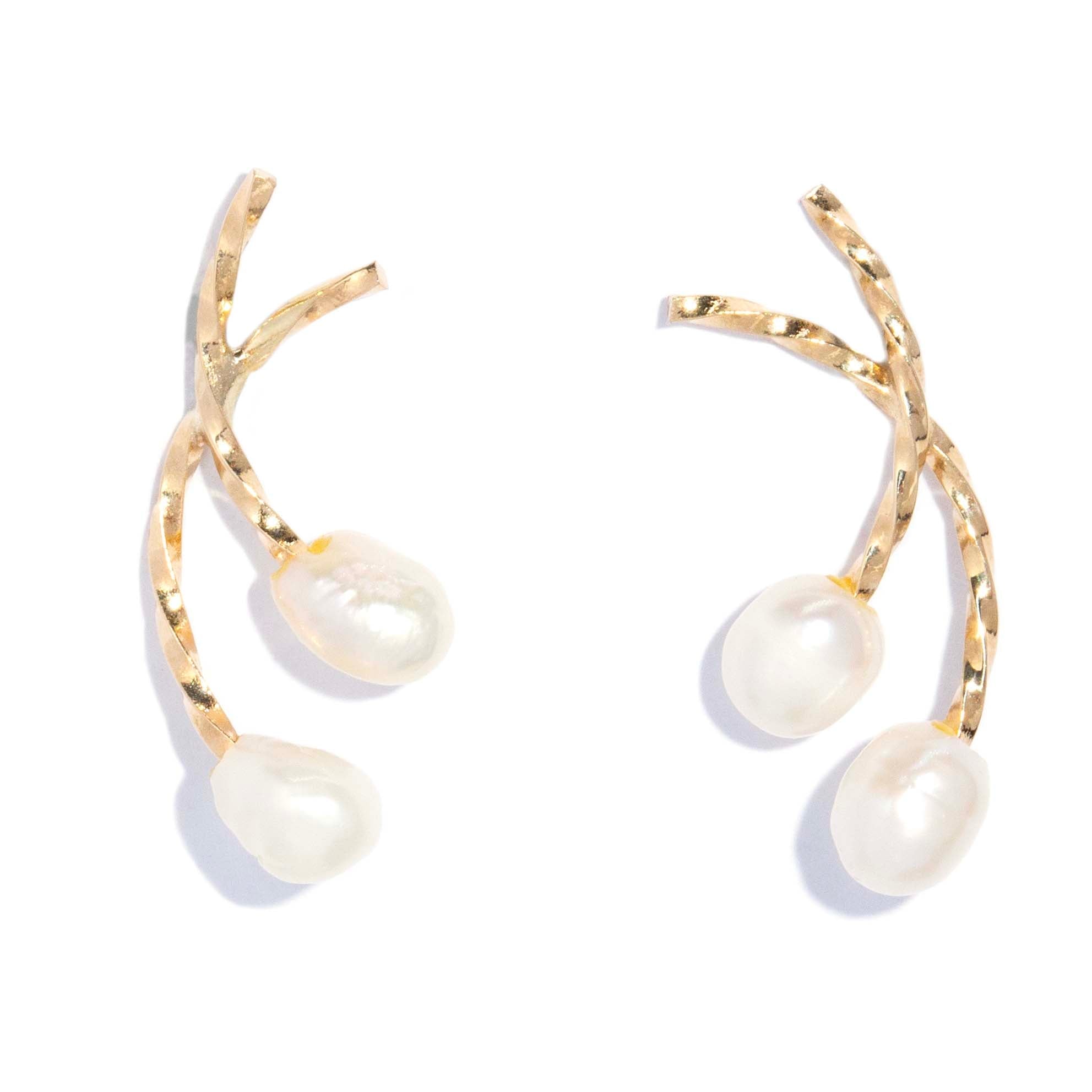 Tiera Twin Pearl Twist Studs 14ct Gold Earrings Imperial Jewellery 