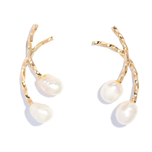 Tiera Baroque Freshwater Pearl Wire Studs 14K Yellow Gold