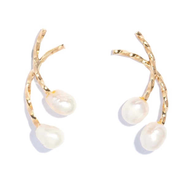 Tiera Twin Pearl Twist Studs 14ct Gold Earrings Imperial Jewellery 