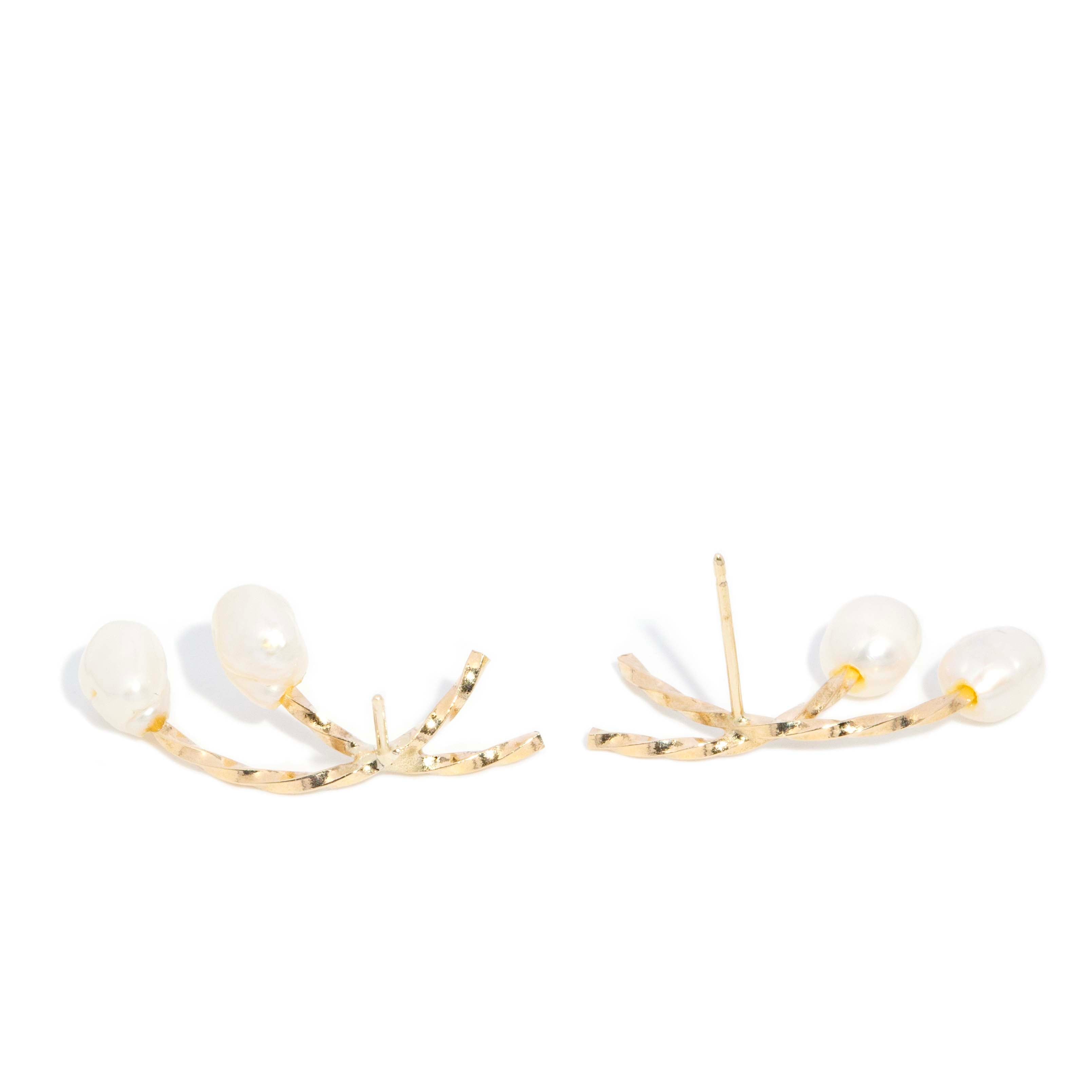 Tiera Twin Pearl Twist Studs 14ct Gold Earrings Imperial Jewellery 