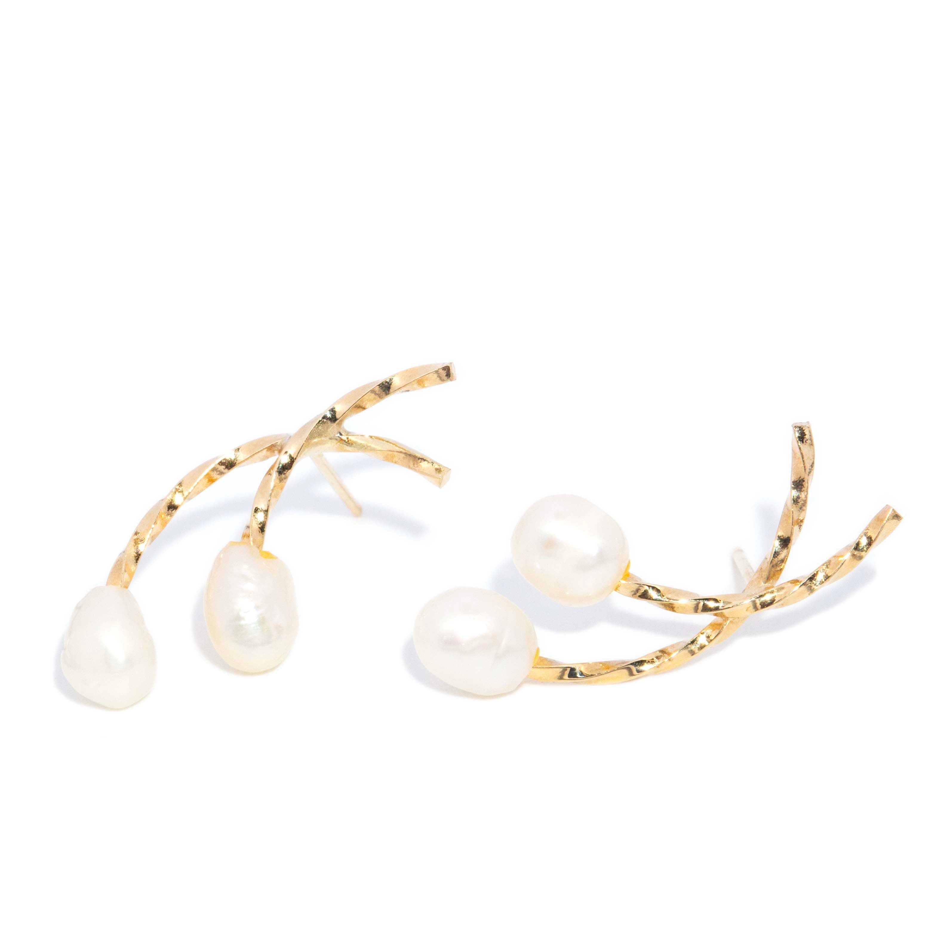 Tiera Twin Pearl Twist Studs 14ct Gold Earrings Imperial Jewellery 