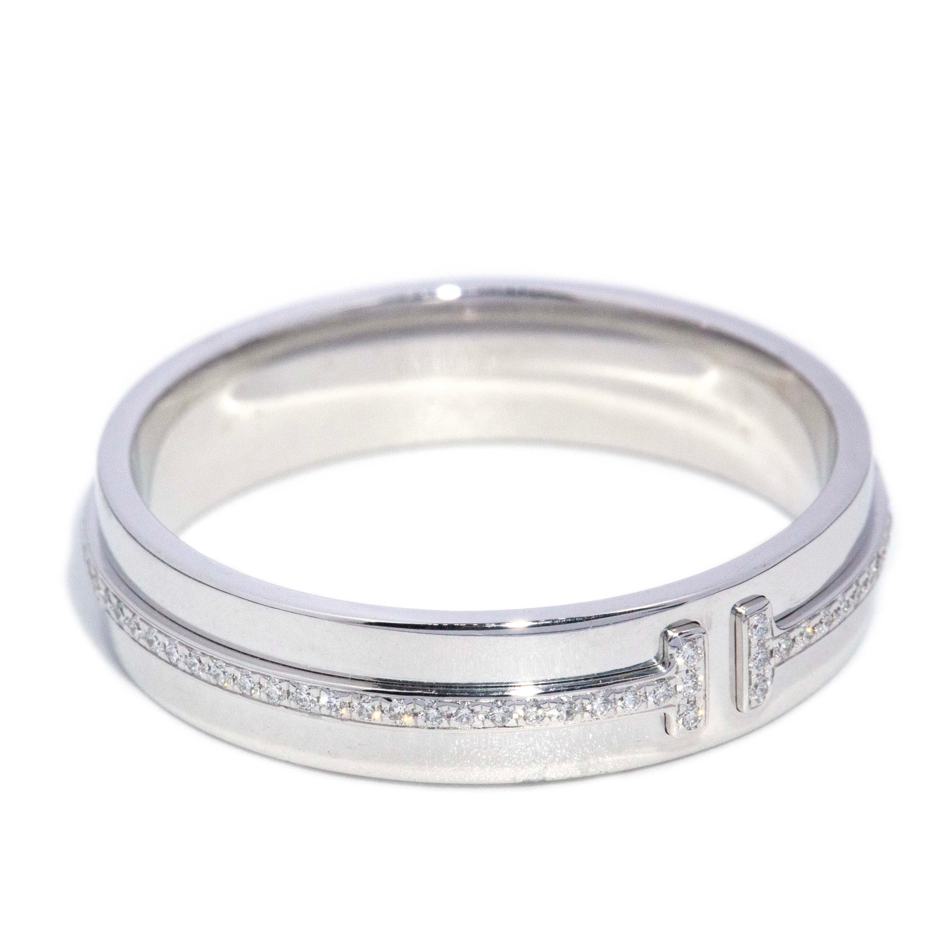 Tiffany & Co. Diamond 'Wide T' Band 18ct White Gold Rings Imperial Jewellery 