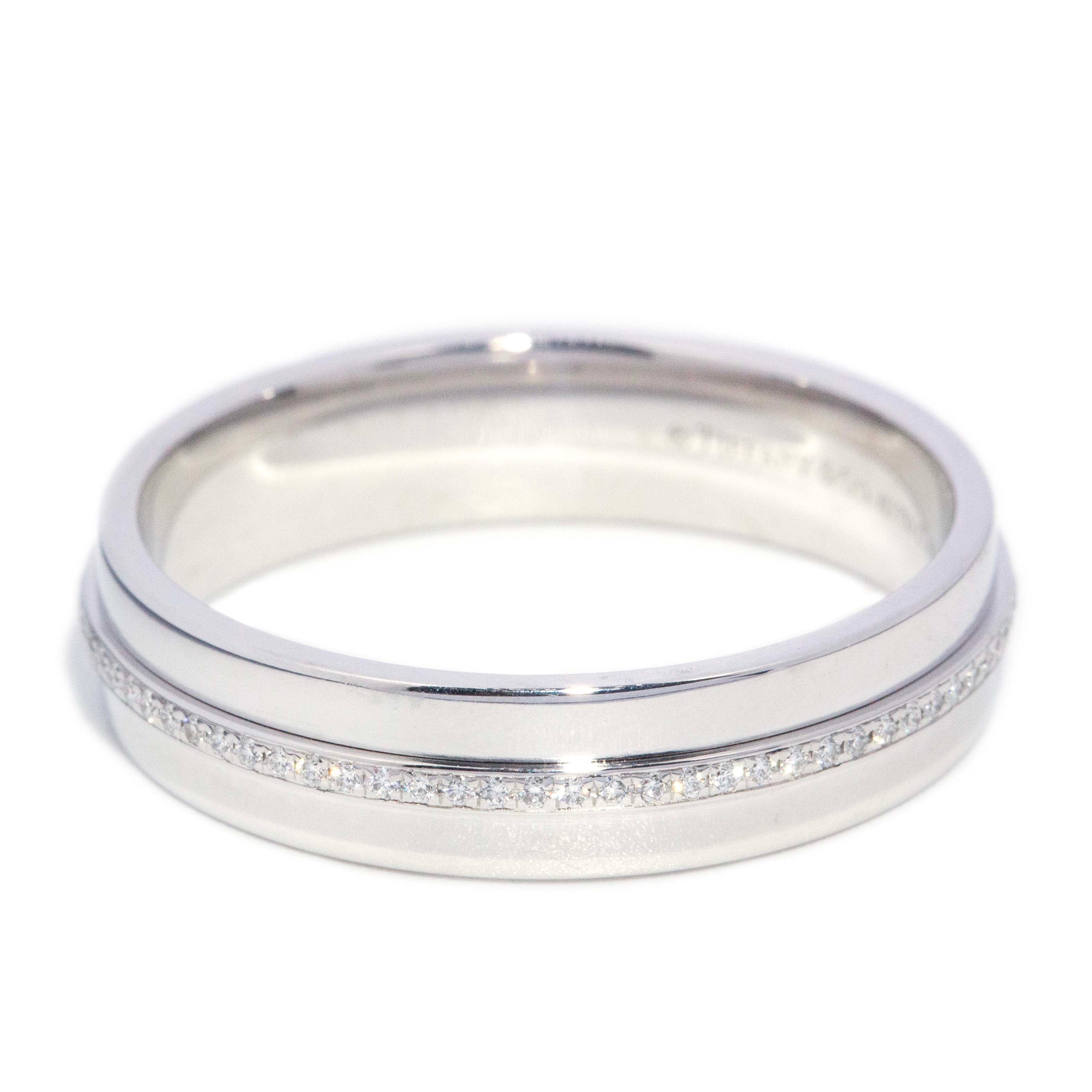 Tiffany & Co. Diamond 'Wide T' Band 18ct White Gold Rings Imperial Jewellery 