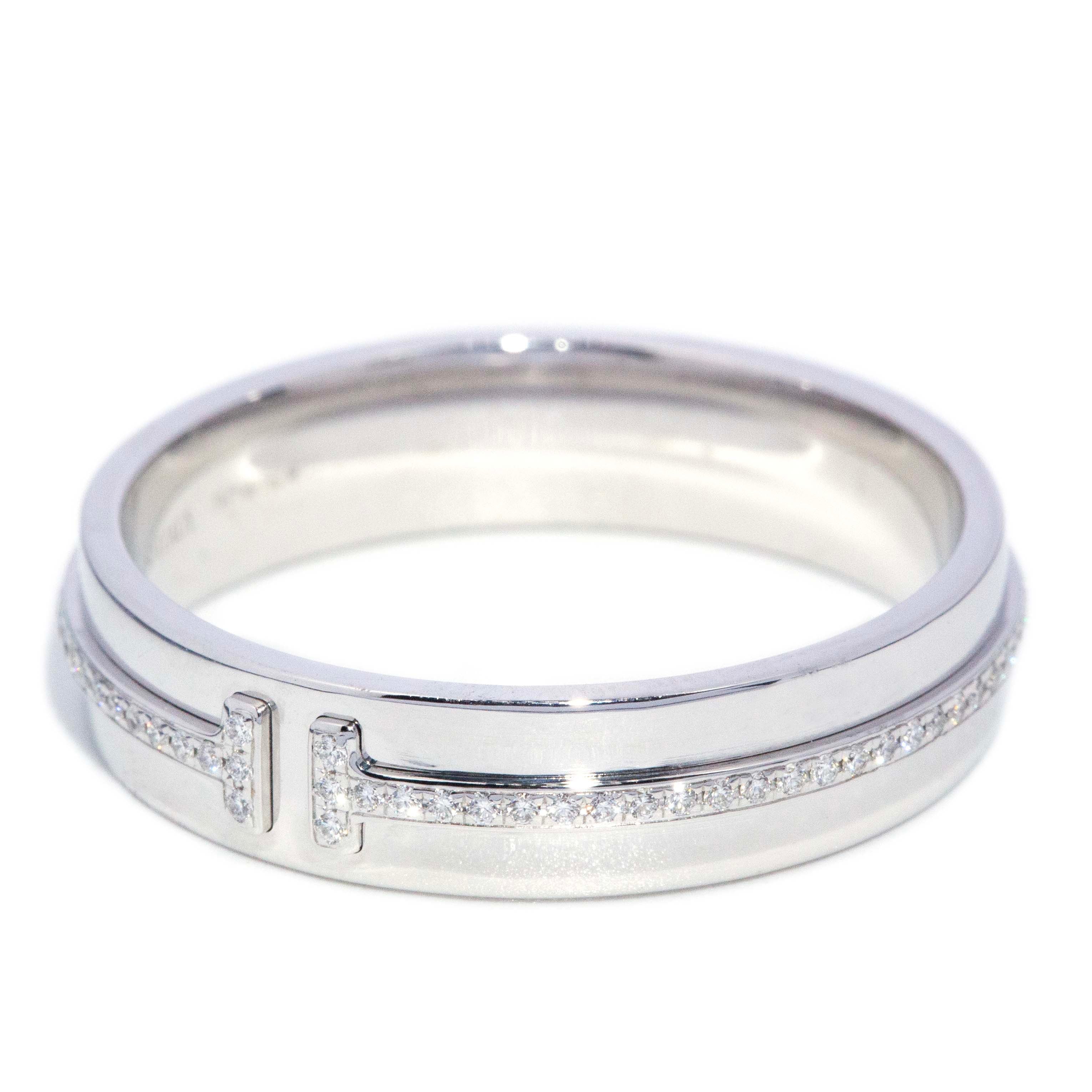 Tiffany & Co. Diamond 'Wide T' Band 18ct White Gold Rings Imperial Jewellery 