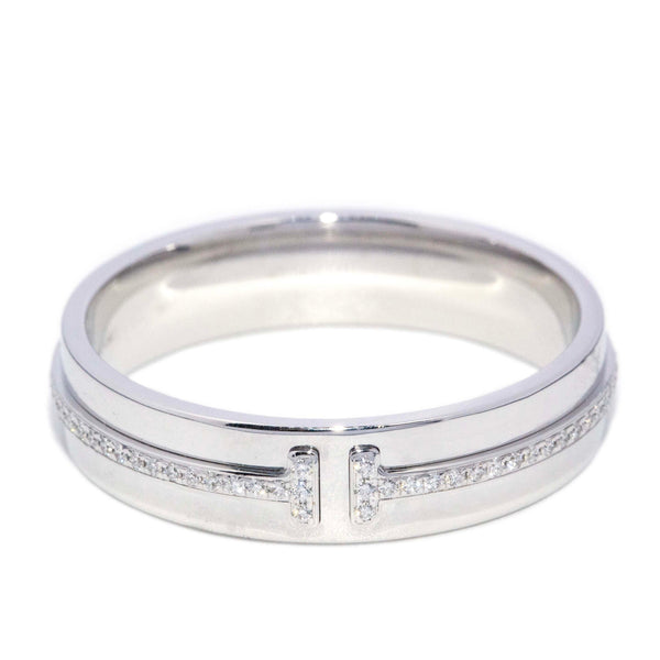 Tiffany & Co. Diamond 'Wide T' Band 18ct White Gold Rings Imperial Jewellery 