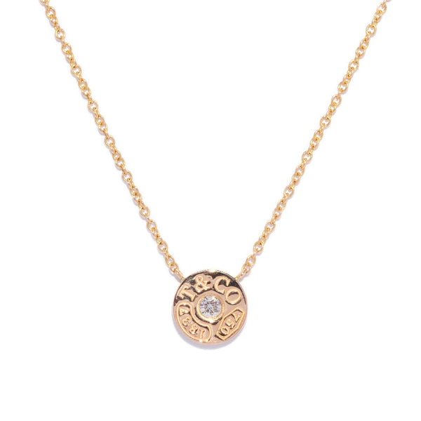 Tiffany & Co. Solitaire Diamond Circle Tag Pendant Necklace 18ct Rose Gold Pendants/Necklaces Imperial Jewellery 