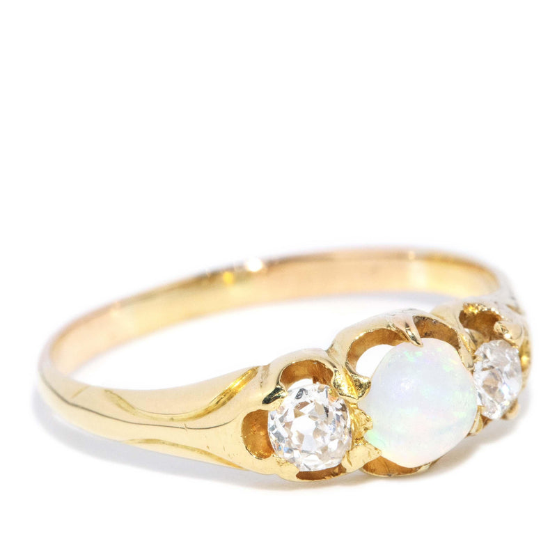 Vintage Circa 1940s Opal & Diamond Ring 18 Carat Gold