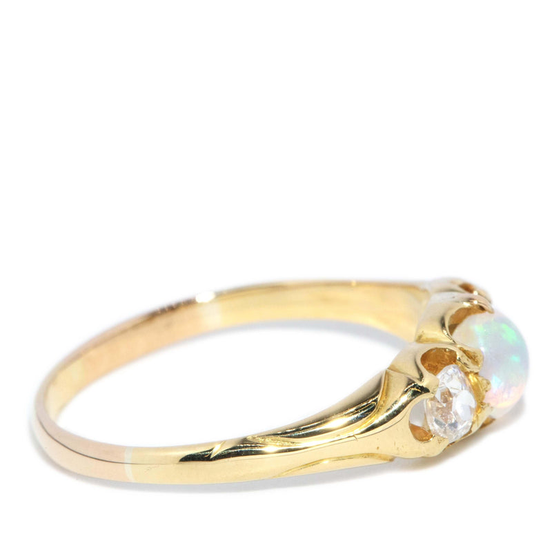 Vintage Circa 1940s Opal & Diamond Ring 18 Carat Gold