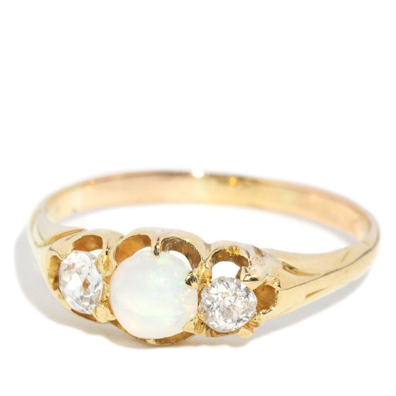 Vintage Circa 1940s Opal & Diamond Ring 18 Carat Gold