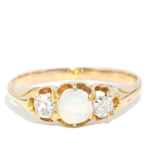 Tilly Crystal Opal & Old Cut Diamond Ring 18K Yellow Gold